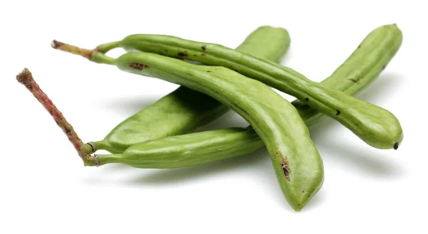 Omogna gröna Carob Pods isolerade på vitt — Stockfoto