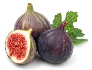 Taze mor incir meyve ve yaprak izole ile dilim