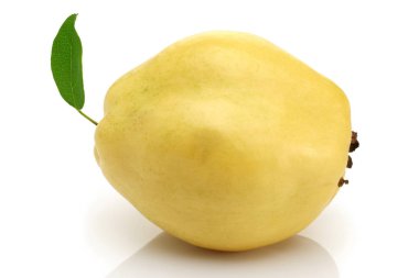 Beyaz üzerinde izole yaprak ile tek ayva meyve