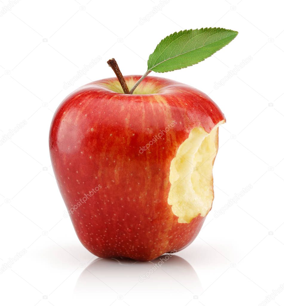 Bitten red apple isolated on white