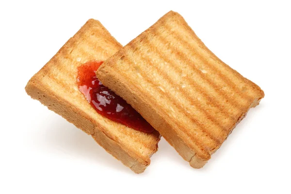 Geroosterd brood en aardbeienjam geïsoleerd — Stockfoto