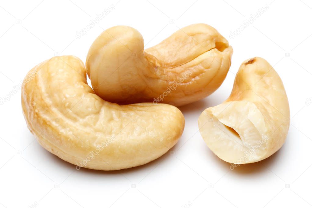 Raw cashew nuts isolated on white
