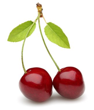 Yeşil yaprakları izole taze kırmızı kiraz