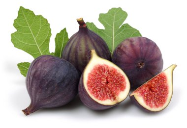 Taze mor incir meyve ve yaprak izole ile dilim