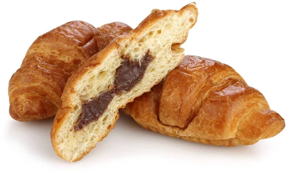 Croissant al cioccolato isolati su bianco — Foto Stock