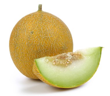 Bütün ve dilimlenmiş olgun kavun meyve izole