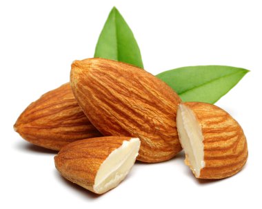 Group of almonds with leaves isolated on white clipart