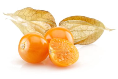 Physalis meyve veya kış kiraz beyaz izole