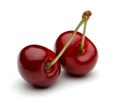 Beyaz izole sapları ile Olgun kırmızı kiraz