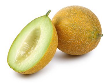 Tam ve yarım olgun kavun meyvesi izole edilmiş.