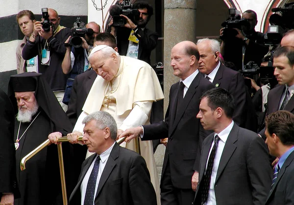 Rila Bulgarije Mei 2002 Paus Johannes Paulus Bulgaarse Premier Simeon — Stockfoto