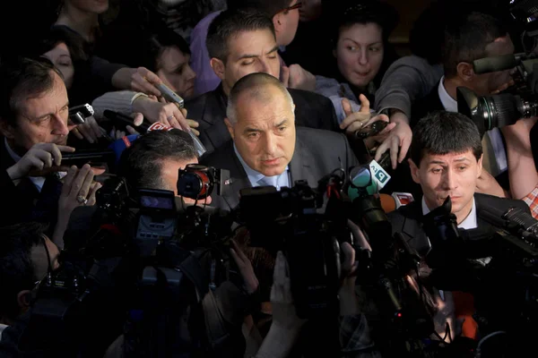 Sofia Bulgarien Januari 2012 Bulgariska Premiärministern Boyko Borisov Talar Teckensnittet — Stockfoto