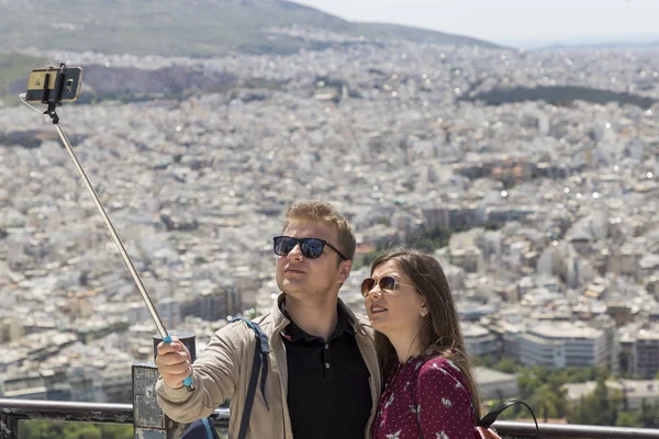 Grekland Aten turister Lycabettus Stockbild