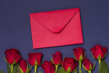 Sevgililer günü mesajı arka plan, kırmızı gül, Not, ücretsiz kopya metin alanı ile kesintisiz mavi arka plan