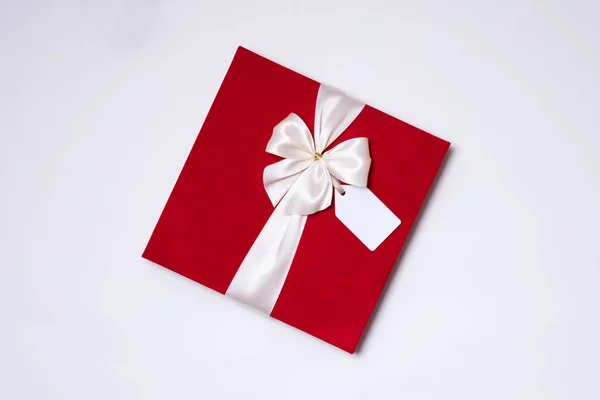 Valentinstag Romantische Geschenkschleife Schleife Geschenkanhänger Geschenk Nahtloser Weißer Hintergrund Kopiertext — Stockfoto