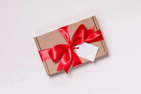 Valentinstag Romantische Geschenkschleife Schleife Geschenkanhänger Geschenk Nahtloser Weißer Hintergrund Kopiertext — Stockfoto