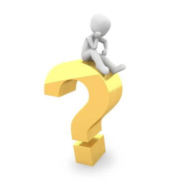 adam bir soru işareti üzerinde oturan ve merak 