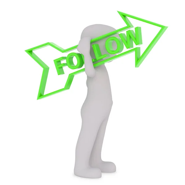 3d man with a follow arrow