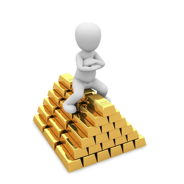 Sitzt Auf Einem Haufen Goldbarren — Stockfoto