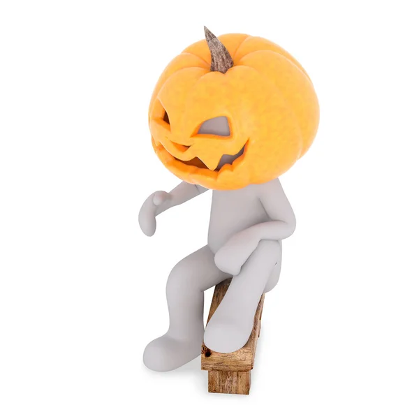 Muž Sedí Banku Dýňová Hlava Halloween — Stock fotografie