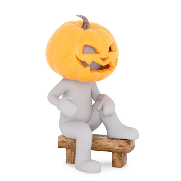 Mannen Sitter Bank Med Pumpa Huvudet Halloween — Stockfoto