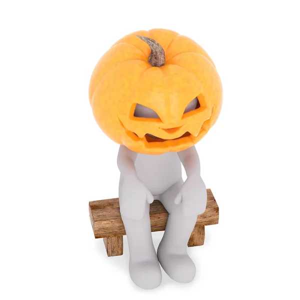 Hombre Sentado Banco Con Cabeza Calabaza Halloween — Foto de Stock