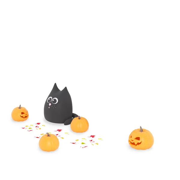 Tök Dekoráció Halloween Fekete Macska — Stock Fotó