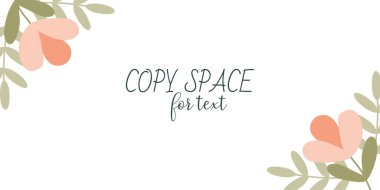 Metin Alanı olan Vektör Düz Çiçek Çerçevesi. Kopya uzayı ile Bahar Rengi Botanik Arkaplan Resimleri. Köşelerde bitki elementleri olan çizgi film Yatay Sınır. Davet, Poster, Bayrak Şablonu