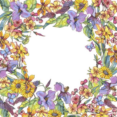 Suluboya çiçek bahar çerçeve, vintage doğal dekorasyon ile 