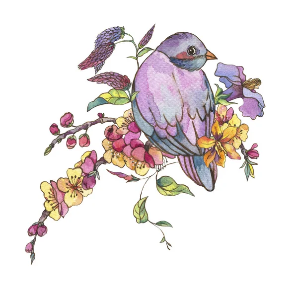 Akvarelu květinové jarní pozdrav card, růžový kvetoucí větve o — Stock fotografie