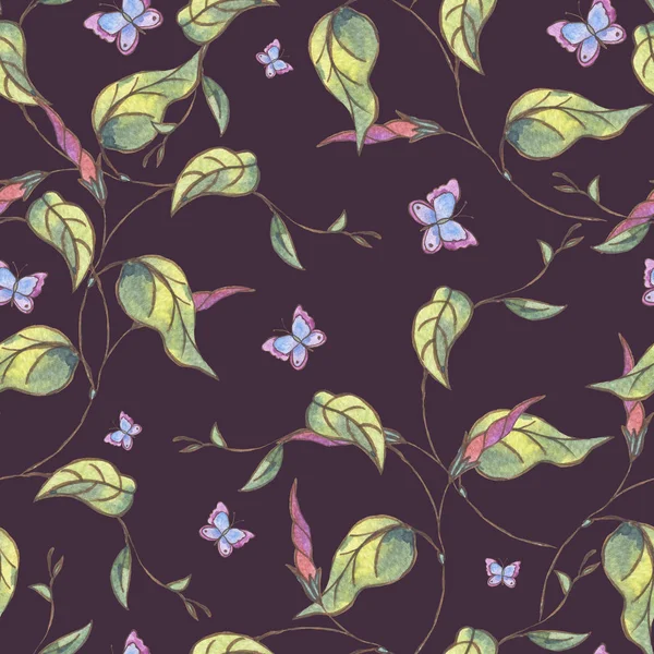 Akvarell varrat nélküli mintát lila vadvirágok, fürtök és b — Stock Fotó