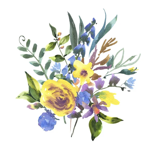 Vintage Aquarell Florale Grußkarte Mit Wildblumen Natürliche Sommer Illustration Blaue — Stockfoto