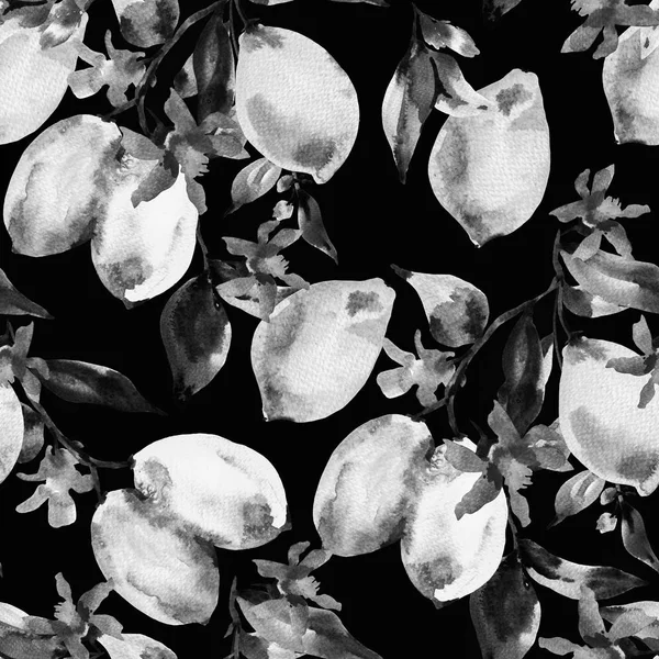 Aquarelle Motif Monochrome Sans Couture Avec Branche Agrumes Frais Citron — Photo