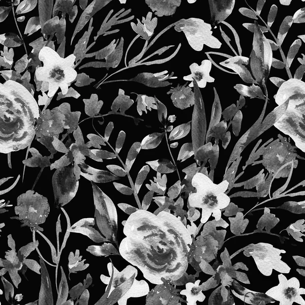 Vintage Monochromatyczne Akwarela Kwiatowy Seamless Pattern Jasny Kwiaty Naturalne Ilustracja — Zdjęcie stockowe