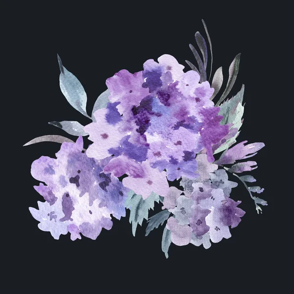 Aquarell Blumenstrauß Mit Rosa Hortensien Einladungskarte Natürliche Florale Illustration Isoliert — Stockfoto