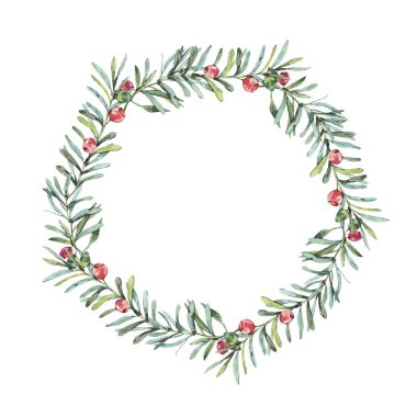 Çilek, kır çiçekleri ile suluboya Vintage çelenk. Beyaz arka plan üzerinde doğal çiçek Illustratio