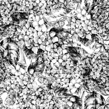 Tek renkli ortanca ile suluboya yaz Dikişsiz desen ve