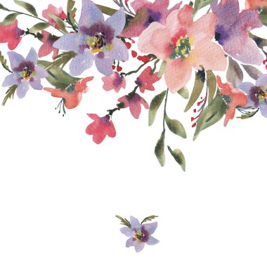 Yaz kır çiçekleri ile suluboya Vintage tebrik kartı