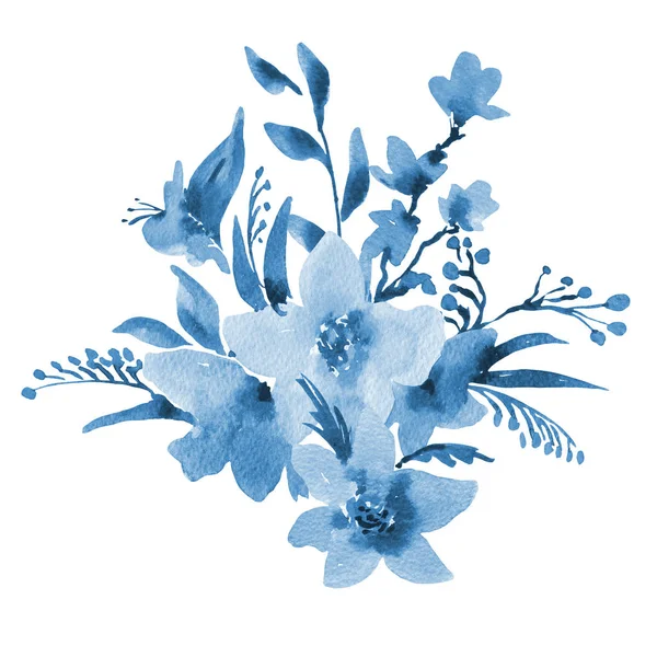 蓝色水彩复古贺卡与夏季野花 — 图库照片
