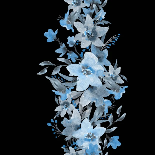 Azul Watercolor Vintage fronteira sem costura com flores silvestres de verão — Fotografia de Stock