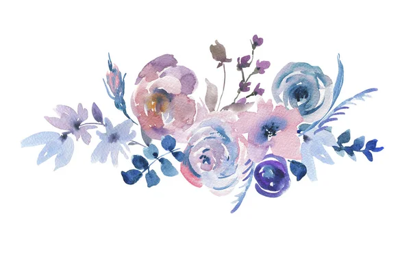 Tarjeta de felicitación floral de acuarela suave en estilo La Prima, rosa — Foto de Stock