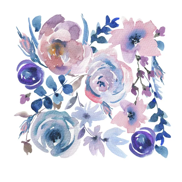 Tarjeta de felicitación floral de acuarela suave en estilo La Prima, rosa — Foto de Stock