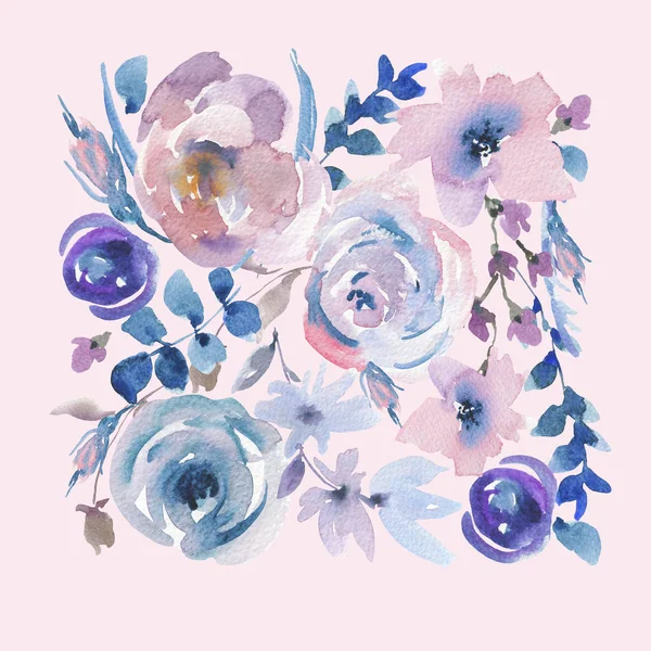 Carte de voeux florale à l'aquarelle douce dans un style La Prima, rose — Photo