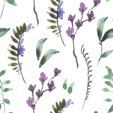 Doğal suluboya botanik Seamless Modeli yeşil yaprak, W