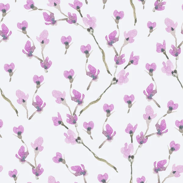 Акварель весна безшовні візерунок, квітучий гілок вишні — стокове фото