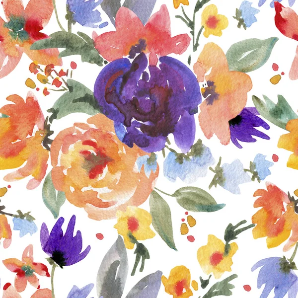 Bright Summer Watercolor Vintage Seamless Pattern with Colorful — Stock Photo, Image