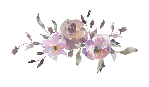 Потрёпанная винтажная акварельная открытка, акварельные розы — стоковое фото