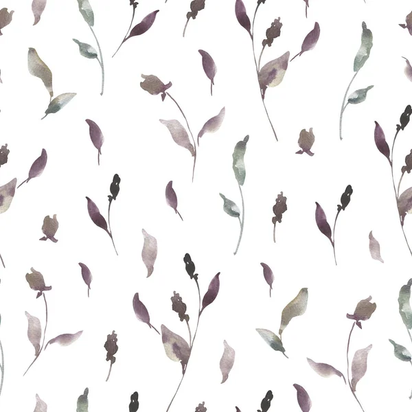 Shabby Vintage Watercolor Floral Seamless Pattern, Twigs, Leaves — Stock Photo, Image