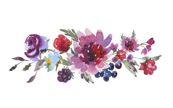 柔和的秋天水彩复古贺卡与紫色菊花 — 图库照片