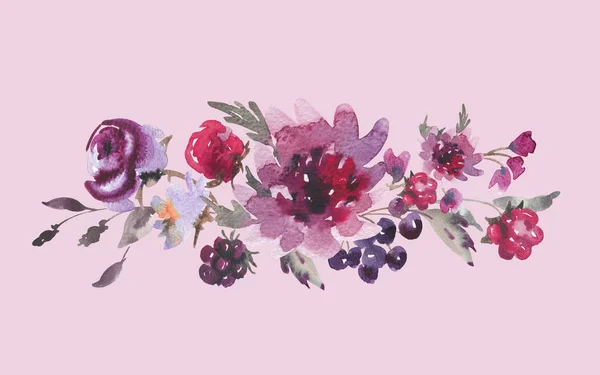 Zachte herfst aquarel Vintage wenskaart met paarse Chrysan — Stockfoto
